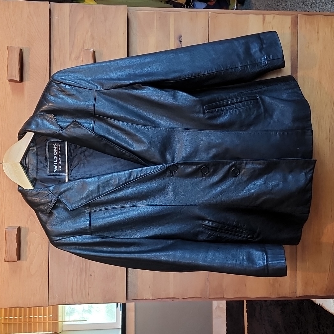 Wilson's Leather: Retro Notch Collar, Button-Up Leather Jacket, Black, M
